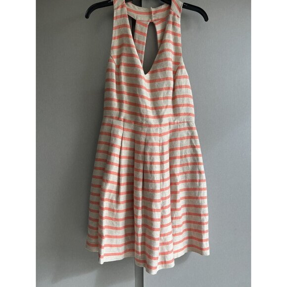 Banana Republic Dress 10 Coral Striped Linen Blend A-Line Halter Sleeveless - Picture 1 of 13